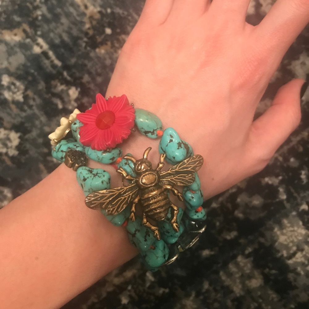 Lucky Brand Turquoise Bee & Flower Bracelet
